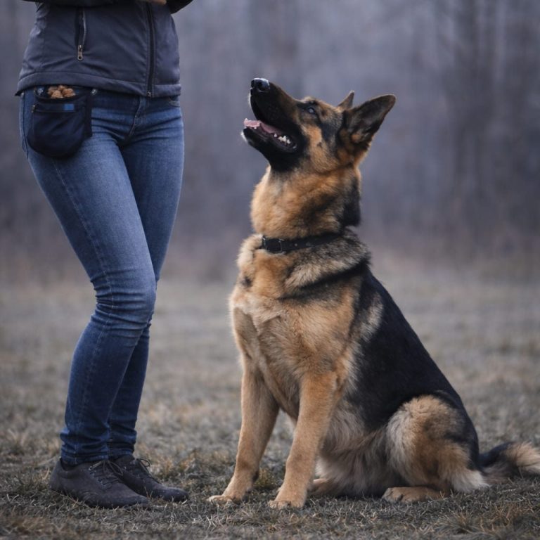 Einzeltraining in der Hundeschule Lampertheim nähe Mannheim. Schäferhund mit Mensch erlernt Grunderziehun.